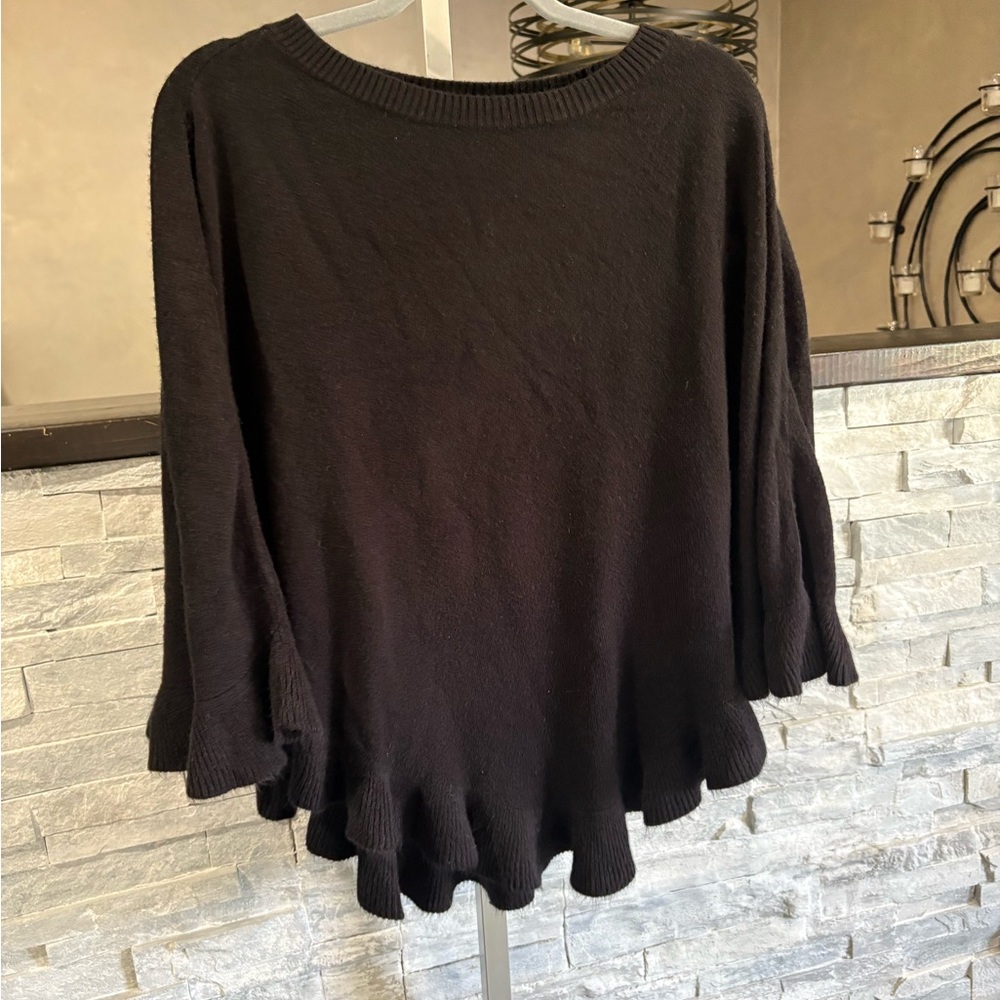 Karen Scott Black Ruffle-Hem Knit Pullover Sweater